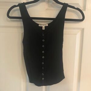 Black Snap-Front Ribbed Tank Top-XS
